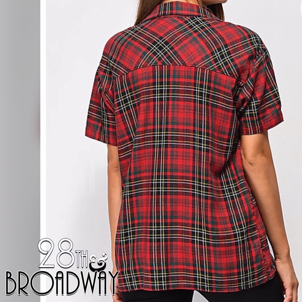 Empyre Red & Black Button Down Plaid Short Sleeve Shirt - Picture 5 of 8